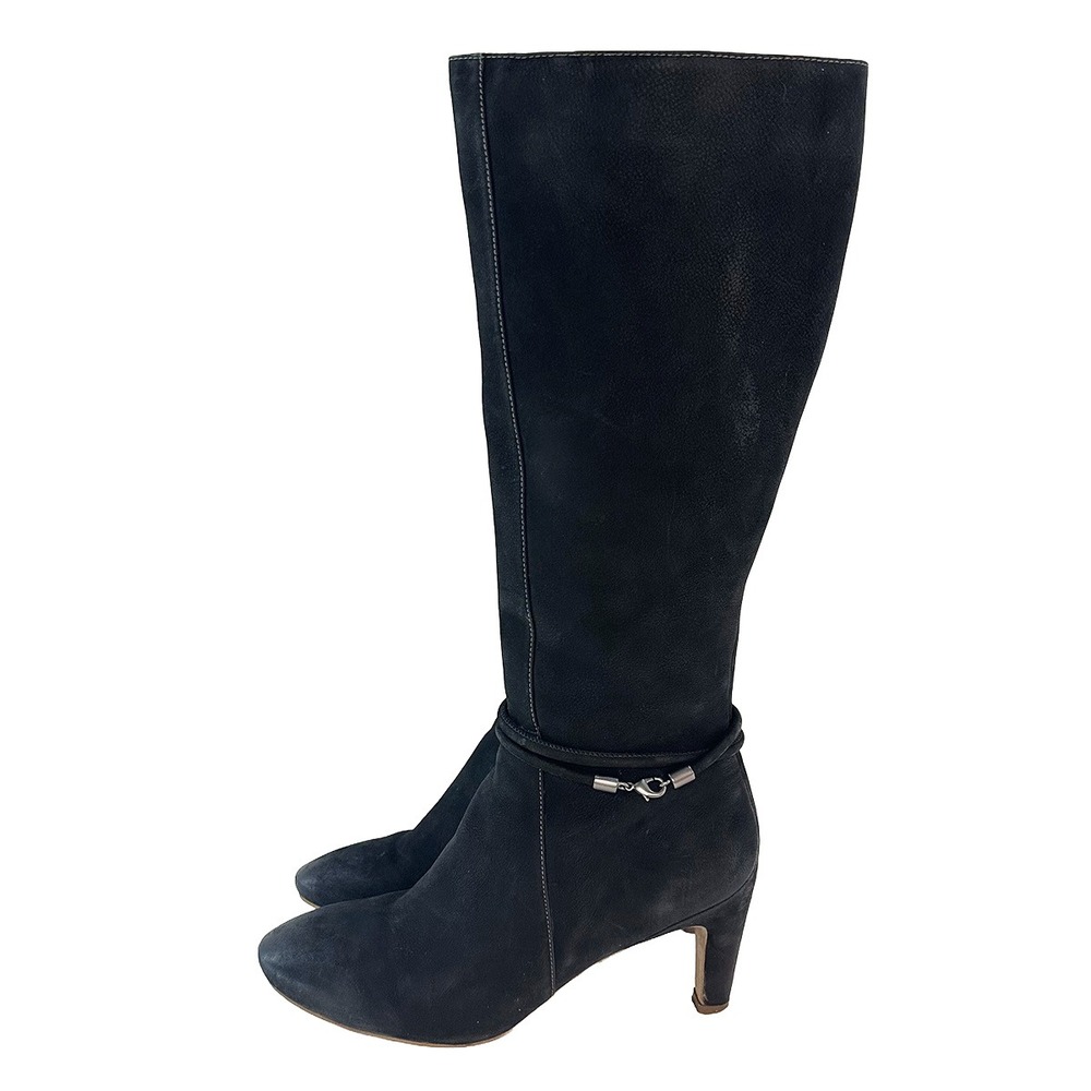 ECCO Nephi Nubuck Leather Tall Almond Toe Heel Boots • EU 39 / US 8.5 • black